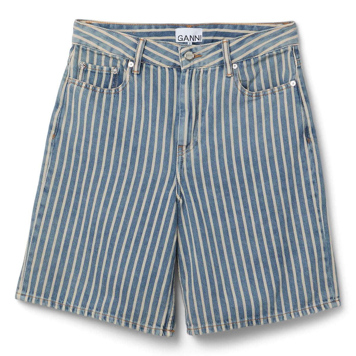GANNI Light Stripe Denim Shorts (Soft Chambray)