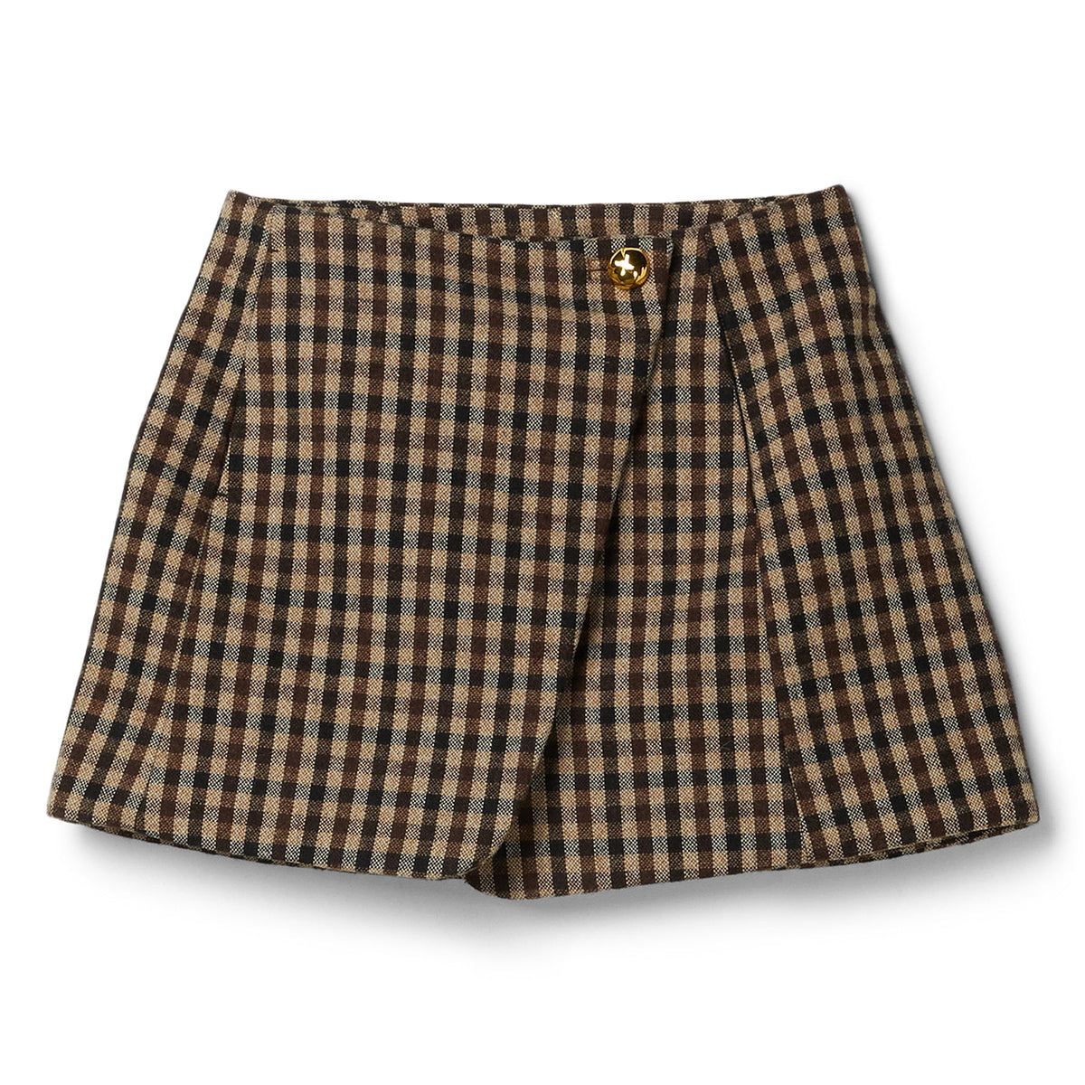 GANNI Check Wool Mix Skirt (Chicory Coffee)